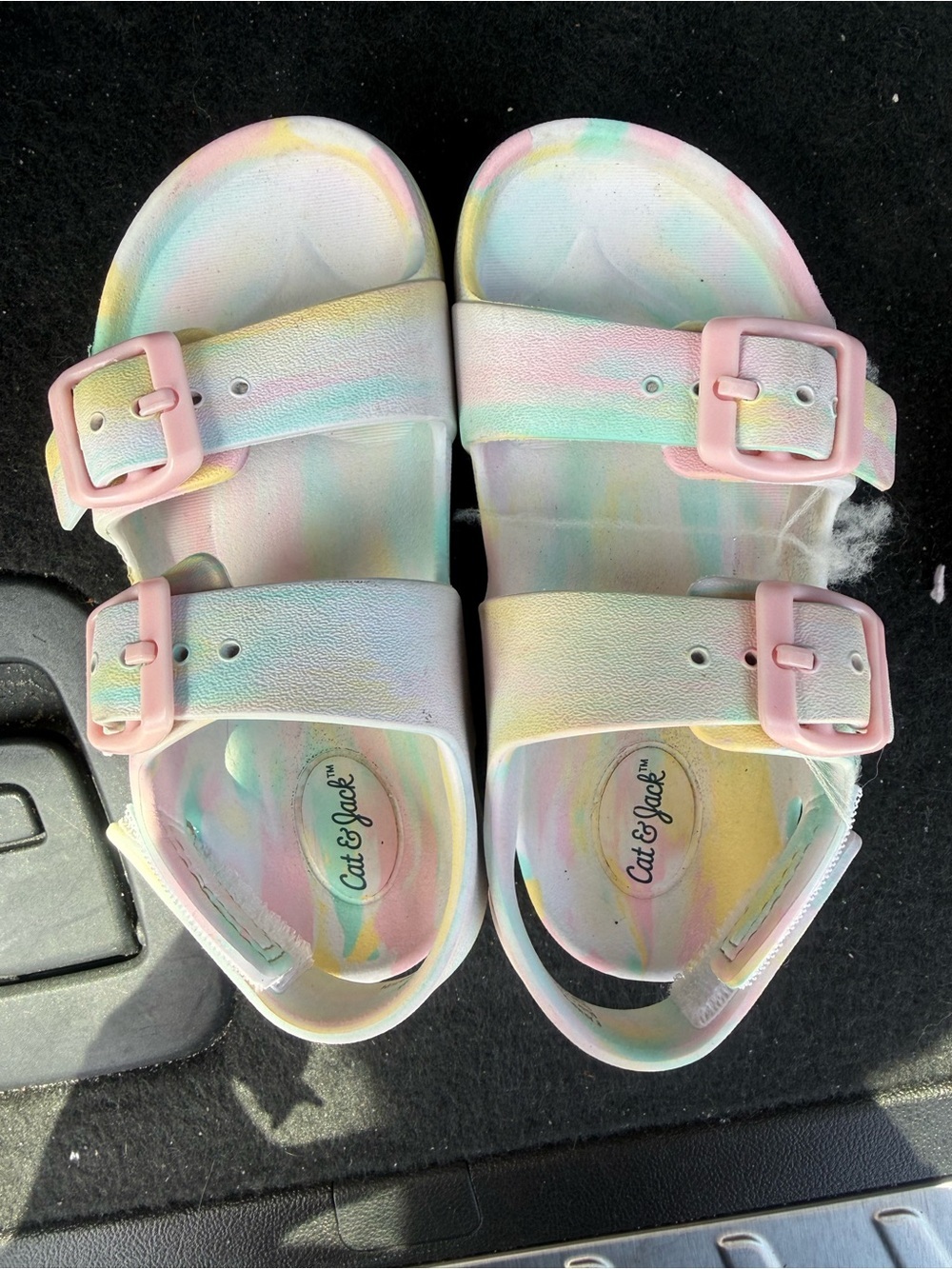 Cat & Jack Pastel Tie-Dye Dual Buckle Sandals with Pink Buckles
